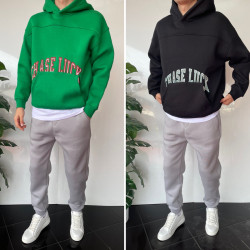 Худі чоловічі на флісі (чорний) оптом THREE BLACK 