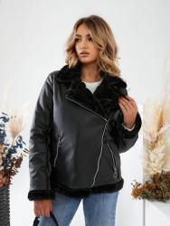 Куртки кожзам на меху женские (черный) оптом Yanush  27451380 30364-13