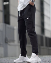 Спортивные штаны мужские на флисе (черный) оптом 31072685 672-4