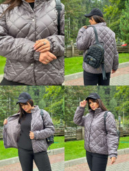 Куртки демисезонные женские БАТАЛ (серый) оптом 85641309 02-7