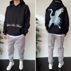 Худі чоловічі на флісі оптом THREE BLACK 