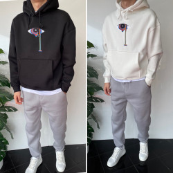 Худі чоловічі на флісі (білий) оптом THREE BLACK