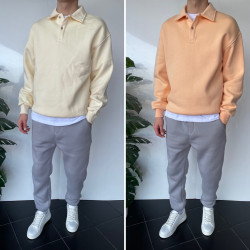 Спортивні кофти чоловічі на флісі (персик) оптом THREE BLACK