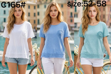 Футболки женские БАТАЛ (белый) оптом 02983416 165-245