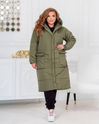 Куртки зимние женские БАТАЛ (хаки) оптом 23018654 0225-40