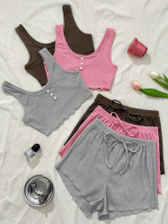 Ночные пижамы женские (розовый) оптом 41036287 4454-2