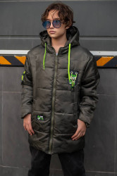 Куртки зимние юниор на флисе (хаки) оптом 30415962 2324-6