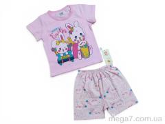 Костюм, Kids-modnik оптом 2619-1 комплект футболка-шорти зайчики рожевий