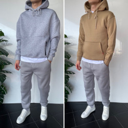 Худі чоловічі на флісі (сірий) оптом THREE BLACK