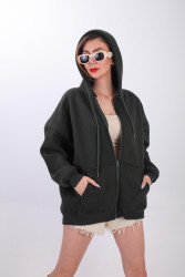 Спортивные кофты (хаки) БАТАЛ на флисе женские оптом 24863719 9123-21