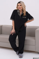 Ночные пижамы женские БАТАЛ (черный) оптом 48751369 206-14