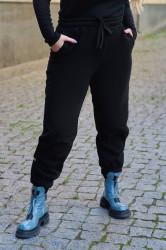 Спортивные штаны женские ПОЛУБАТАЛ (черный) оптом LYOLIK 10573642 196-18