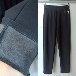 Спортивные штаны женские БАТАЛ на флисе (черный) оптом 46217530 7969-1