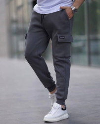 Спортивные штаны мужские на флисе (графит) оптом 68437952 668-32