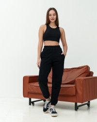 Спортивные штаны женские БАТАЛ (черный) оптом 97835026 Б-43-13