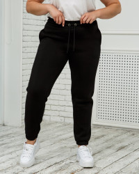 Спортивные штаны женские БАТАЛ на флисе (black) оптом 45026139 Бз-53-40