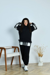 Спортивные костюмы женские БАТАЛ на флисе (черный) оптом Турция 34260957 3060-9