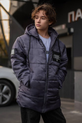 Куртки зимние юниор на флисе (темно-серый) оптом 75804619 2324-5