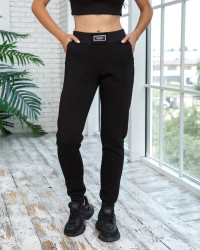 Спортивные штаны женские на флисе (черный) оптом 72198504 БЗ-10-14