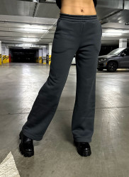 Спортивные штаны женские на флисе (темно-серый) оптом 85419236 6068-16