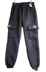 Спортивные штаны подростковые на флисе (черный) оптом 89652740 01-1