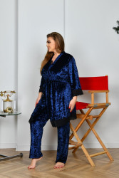Ночные пижамы женские БАТАЛ (3-ка) (темно-синий) оптом 90415762 48-55