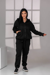 Спортивные костюмы женские БАТАЛ на флисе (черный) оптом 42837150 200-12