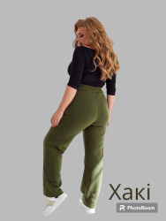 Спортивні штани жіночі на флісі БАТАЛ (хакі) оптом