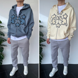 Спортивні кофти чоловічі на флісі (синій) оптом THREE BLACK