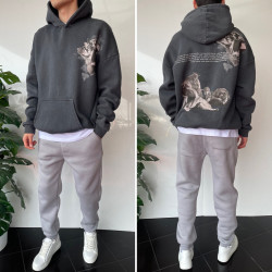 Худі чоловічі на флісі оптом THREE BLACK 