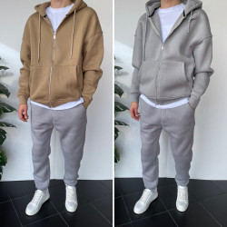 Спортивні кофти чоловічі на флісі (сірий) оптом THREE BLACK