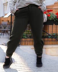 Спортивні штани жіночі на флісі БАТАЛ (хакі) оптом LYOLIK 