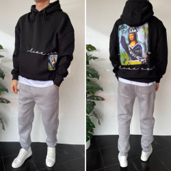 Худі чоловічі на флісі оптом THREE BLACK