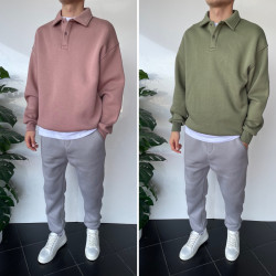 Спортивні кофти чоловічі на флісі (пудра) оптом THREE BLACK