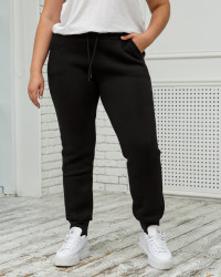Спортивные штаны женские БАТАЛ на флисе (черный) оптом Турция 62479530 Бз-08-6