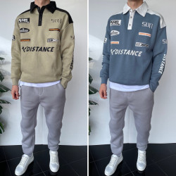 Худі чоловічі на флісі (блакитний) оптом THREE BLACK