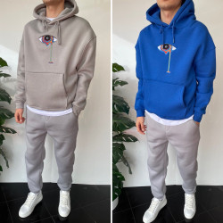 Худі чоловічі на флісі (синій) оптом THREE BLACK