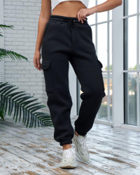 Спортивные штаны женские на флисе (черный) оптом 29801735 БЗ-68-2
