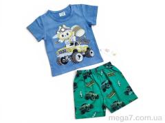 Костюм, Kids-modnik оптом 2619 комплект футболка-шорти синьо-зелений