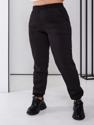 Спортивные штаны женские БАТАЛ на флисе (черный) оптом Ambre Shop 96154037 6070-20