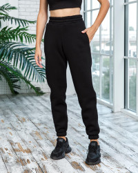 Спортивные штаны женские на флисе (черный) оптом Турция 57082916 43-3