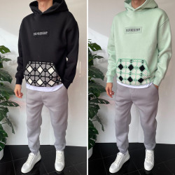 Худі чоловічі на флісі (мятний) оптом THREE BLACK 