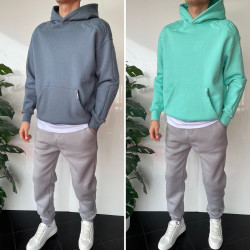 Худи мужские на флисе (серый) оптом 24651039 001-46