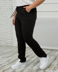 Спортивные штаны женские БАТАЛ на флисе (black) оптом 65201938 БЗ-07-13