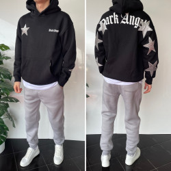 Худі чоловічі на флісі оптом THREE BLACK 