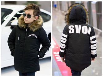 Куртки зимние подростковые на меху (черный) оптом 91608435 8888-5