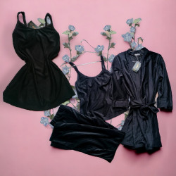 Ночные пижамы женские (4-ка) (черный) оптом 30859712 01-1