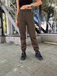 Спортивные штаны женские на флисе (хаки) оптом Турция 74198025 4112-4