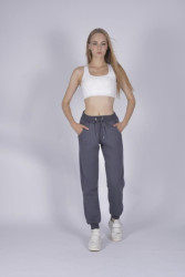 Спортивные штаны женские на флисе (графит) оптом 48670123 7095-2