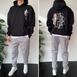 Худі чоловічі на флісі оптом THREE BLACK